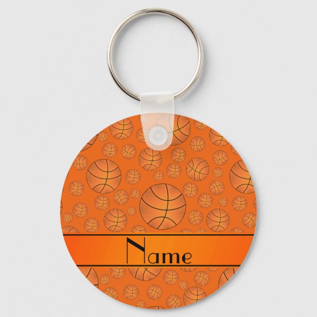 Custom name fun orange basketballs orange stripe key ring (Front)