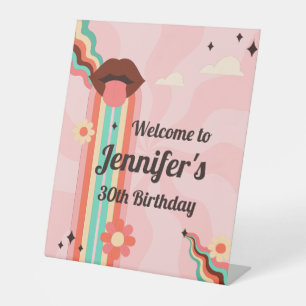 Custom Name, Funky Groovy Birthday Party Pedestal Sign
