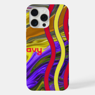 Custom Name Funky Liquid Wave Red Yellow Stripes iPhone 15 Pro Max Case