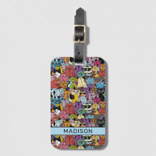 Custom Name Funny Cats Illustration Luggage Tag