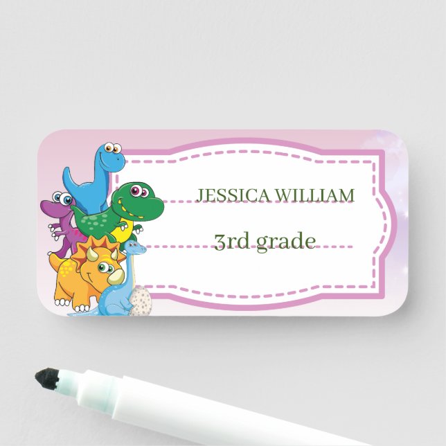 Custom Name Funny Dinosaur, leaves 3rd Grade Tag (In Situ)