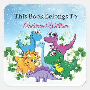 Custom Name Funny Dinosaur, leaves 4th Grade Square Sticker