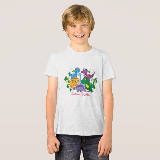 Custom Name Funny Dinosaur, leaves 4th Grade Tri-Blend Shirt (Front Full)