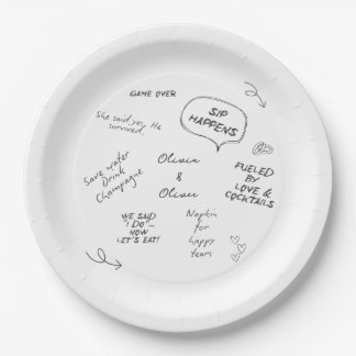 Custom name, funny love note handwriting wedding paper plate