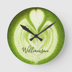 Custom Name Funny Matcha Latte Lover Green Tea Round Clock