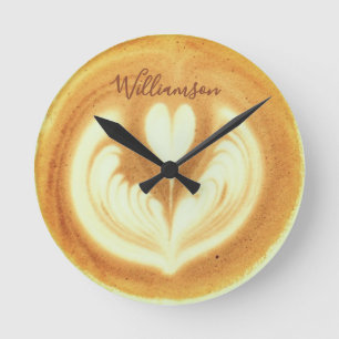 Custom Name Funny Retro Coffee Cappuccino Lover Round Clock