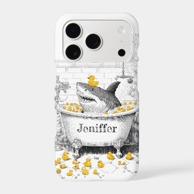Custom Name Funny Shark in Bathtub & Rubber Ducks (Back)