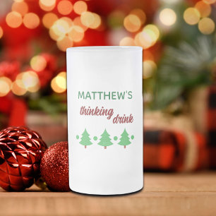 Custom Name Funny Thinking Drink Christmas Trees Frosted Glass Beer Mug