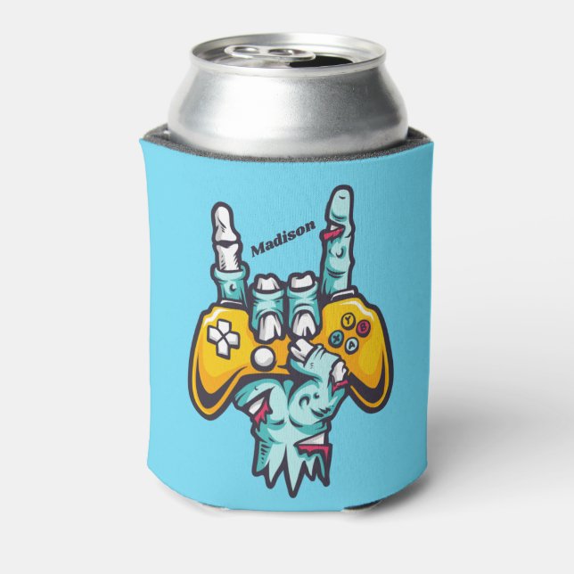 Custom name Gamer Zombie Can Cooler (Can Back)
