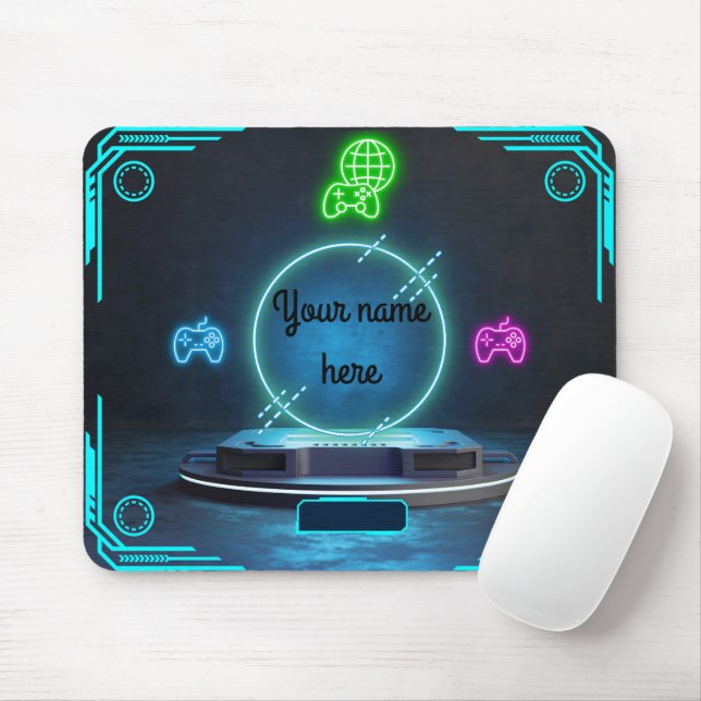 Custom Name Gaming Neon Controller Pod Mouse Pad (With Mouse)