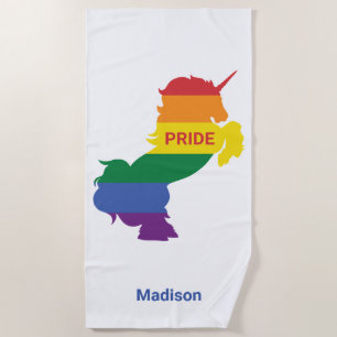 Custom Name Gay Unicorn Beach Towel