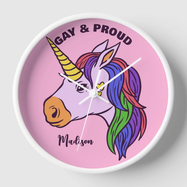 Custom Name Gay Unicorn Clock (Front)