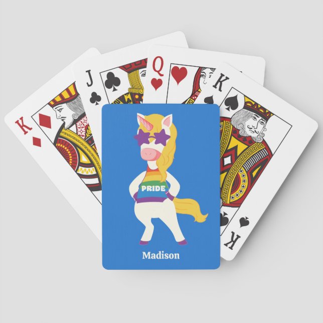 Custom Name Gay Unicorn Playing Cards (Back)