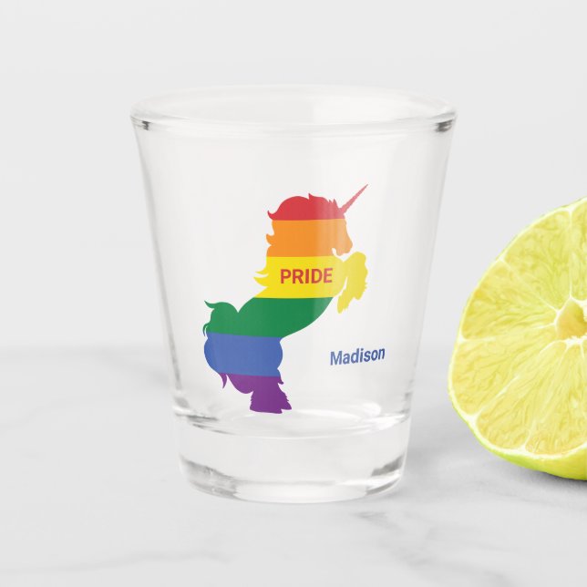 Custom Name Gay Unicorn Shot Glass (Front)