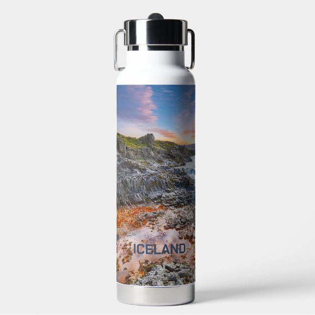 Custom Name Geitafoss Waterfalls, Iceland Water Bottle (Front)