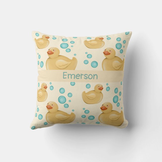 Custom Name Gender Neutral Duck Throw Pillow (Back)