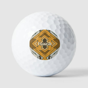 Custom Name Geometric Rustic Brown Gold  Golf Balls