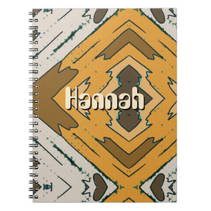 Custom Name Geometric Rustic Brown Gold Notebook