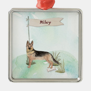 Custom Name German Shepherd Pet Dog Metal Tree Decoration