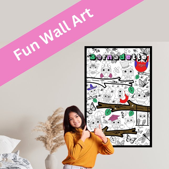 Custom Name Giant Owl Colouring Posters for Kids (Creator Uploaded)
