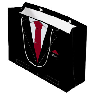 Custom Name Gift Bag - Black Suit & Red Necktie