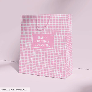 Custom Name Gift Bag Classic Pink Tartan Accent