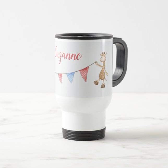 Custom Name Giraffe and Kangaroo Bunting Flags  Travel Mug (Front Right)