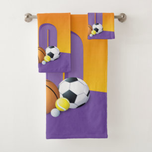 Custom Name Girl 10th Birthday Sports Balls Bath Towel Set