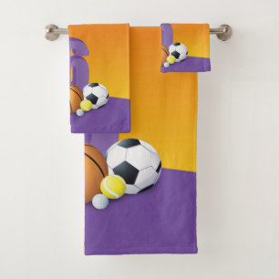 Custom Name Girl 6th Birthday Sports Balls Bath Towel Set