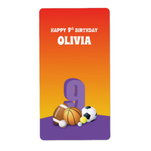 Custom Name Girl 9th Birthday Sports Balls