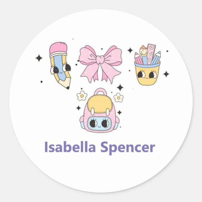 Custom Name Girl Cute  Classic Round Sticker (Front)