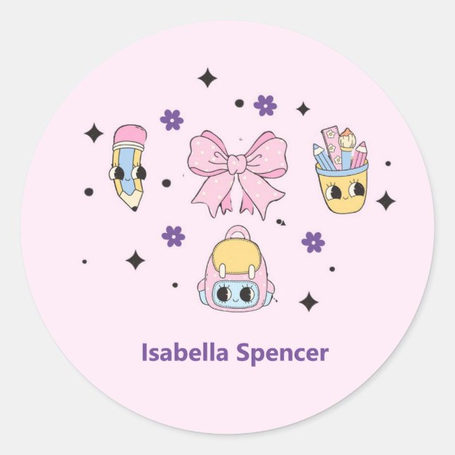Custom Name Girl Cute Soft Pink Classic Round Sticker (Front)