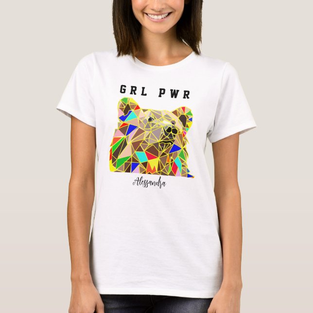 Custom name Girl Power Bear  T-Shirt (Front)