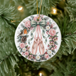 Custom Name Girls Ballet Pointe Shoes Christmas Ceramic Tree Decoration