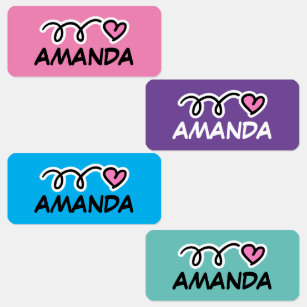 Custom name girl's clothing labels with cute heart