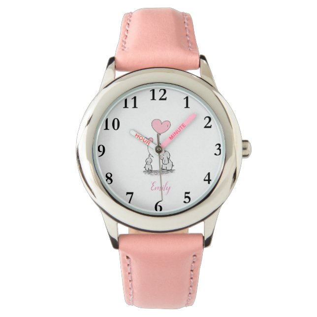 Custom Name Girls Elephants Pink Watch (Front)