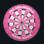 Custom Name Girls Pink Black Dartboard<br><div class="desc">Personalise this pink and black dartboard with your family name and game room or established date,  etc. Designed for you by Blackberry Boulevard.</div>