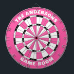 Custom Name Girls Pink Black Dartboard<br><div class="desc">Personalise this pink and black dartboard with your family name and game room or established date,  etc. Designed for you by Blackberry Boulevard.</div>