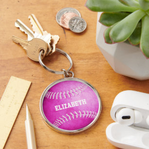 custom name girls pink softball keychain