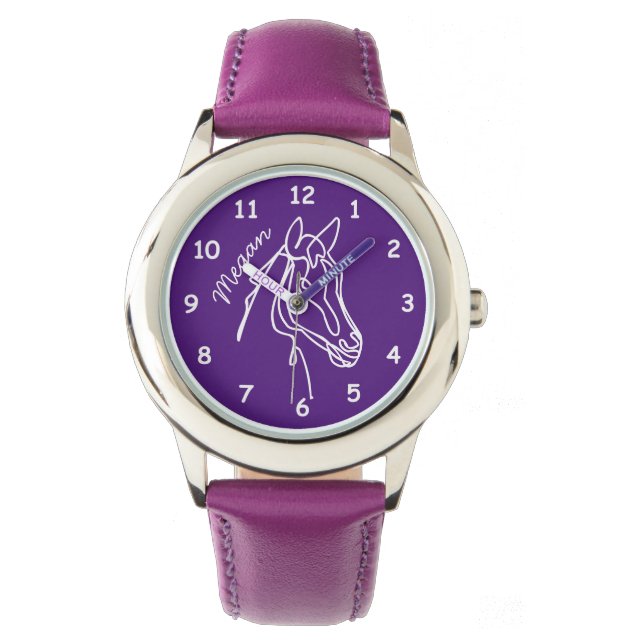 Custom name girl's watch with cute horse design (Front)