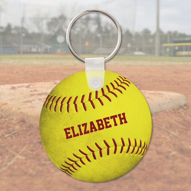 custom name girls yellow softball key ring (Creator Uploaded)