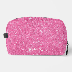 Custom Name Girly Faux Pink Glitter Dopp Kit