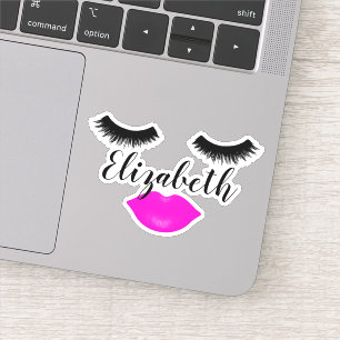 Custom Name Girly Lips and Lashes Pink