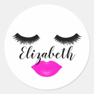 Custom Name Girly Lips and Lashes Pink Sticker