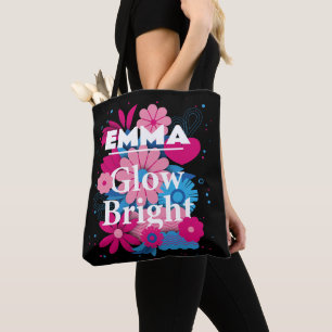 Custom Name Glow Bright Floral Personalised Gift Tote Bag