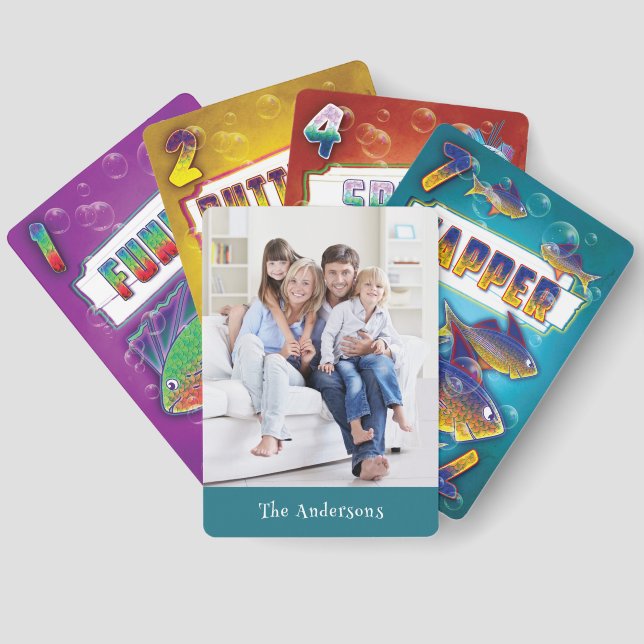 Custom Name "Go Fish" Photo Playing Cards (Back)