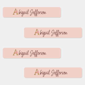 Custom Name Gold Foil Blush Pink Roses Letter A