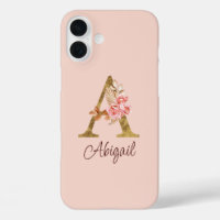 Custom Name Gold Foil Blush Pink Roses Letter A