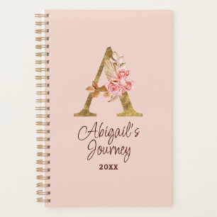 Custom Name Gold Foil Blush Pink Roses Letter A Planner