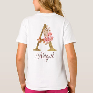 Custom Name Gold Foil Blush Pink Roses Letter A T-Shirt